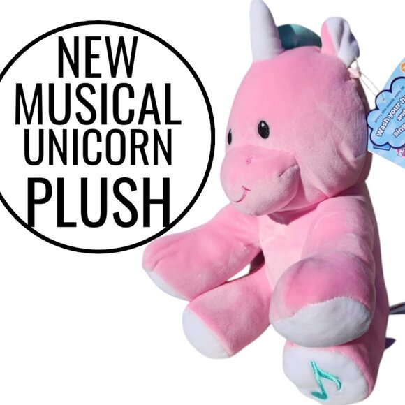 NEW 11" Wellobeez Dragon Unicorn Pink Plush Antimicrobial Musical Toy Get Well H - Picture 1 of 11